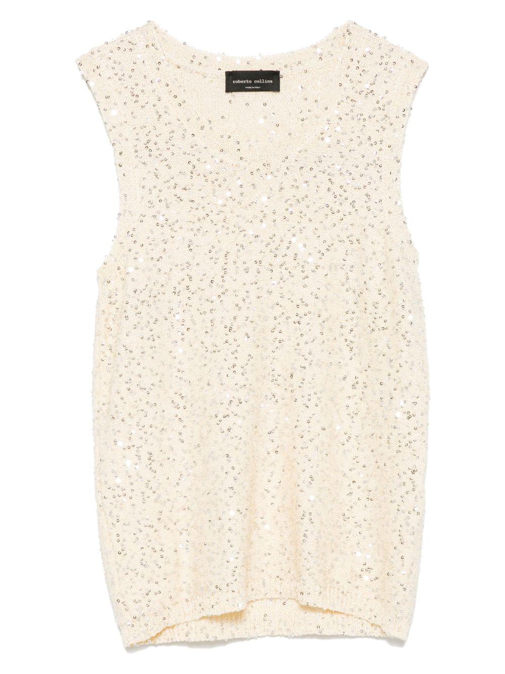 Top con paillettes B27014 02 NATURALE ROBERTO COLLINA 