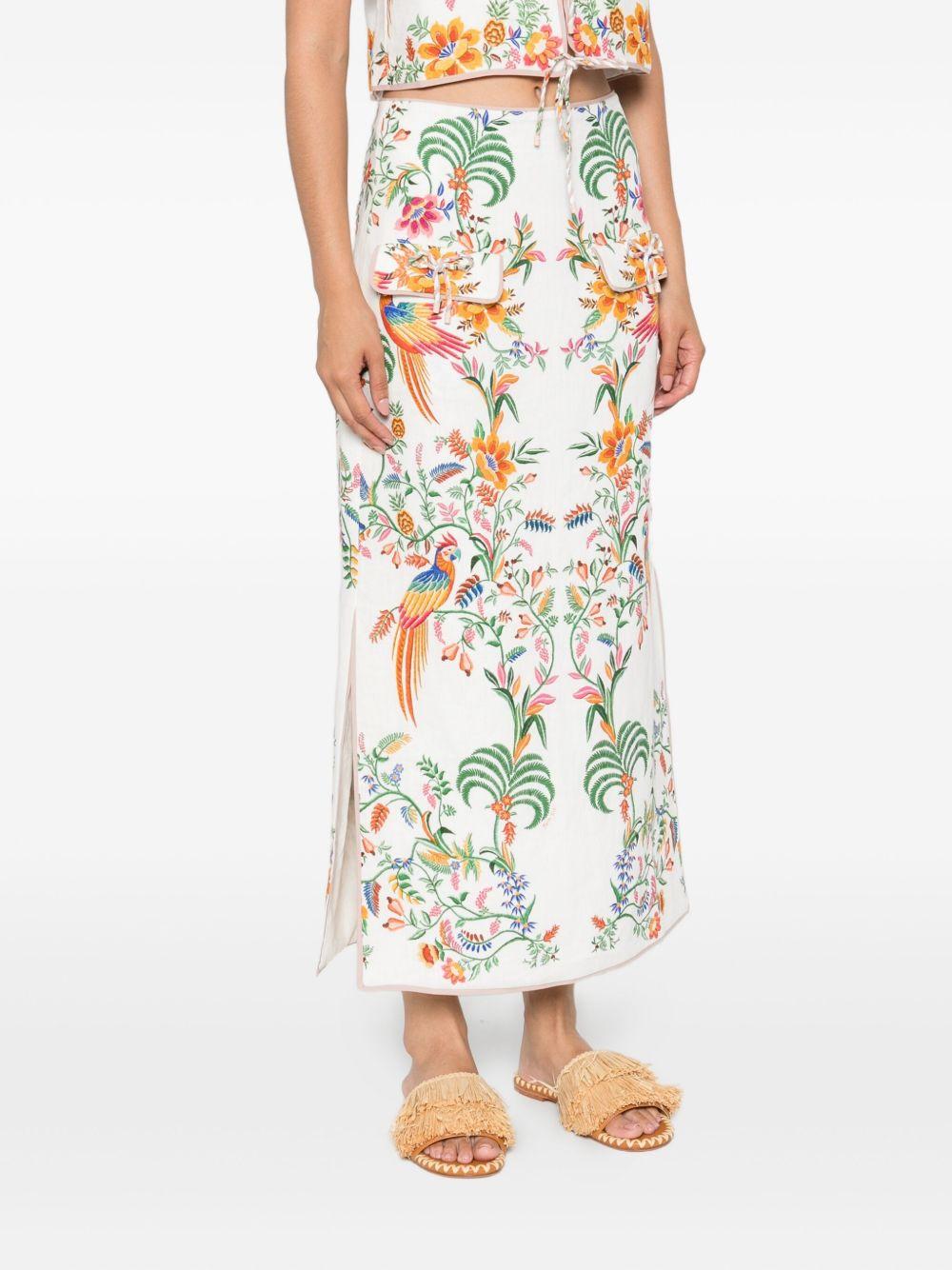 Gonna midi Off-White Delicate Forest in lino Euroflax™ 336218 25022 DELICATE FOREST FARM RIO 