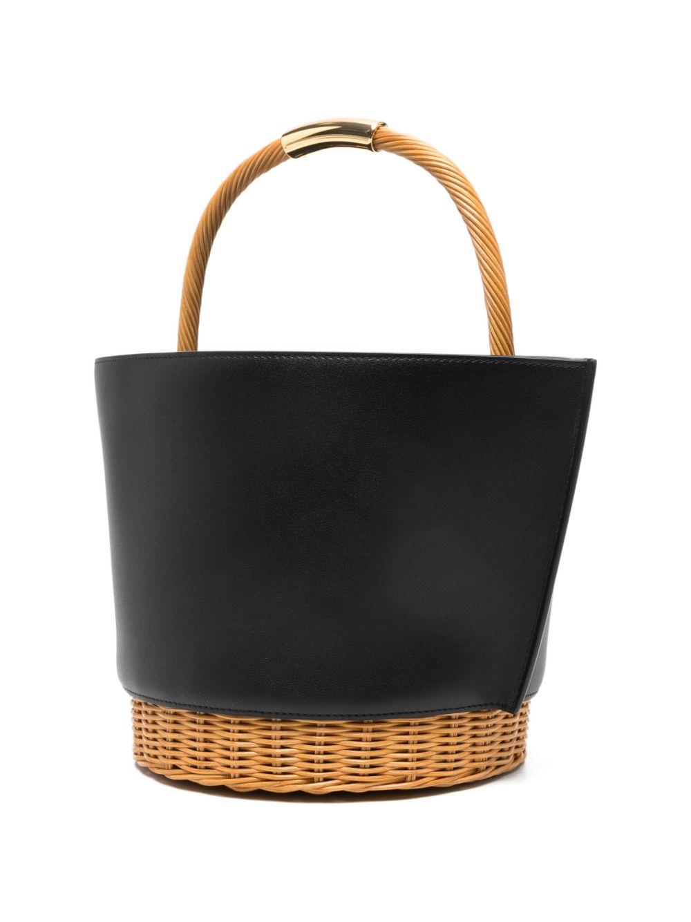 Leather x rattan medium basket S15201 001 BLACK SACAI 