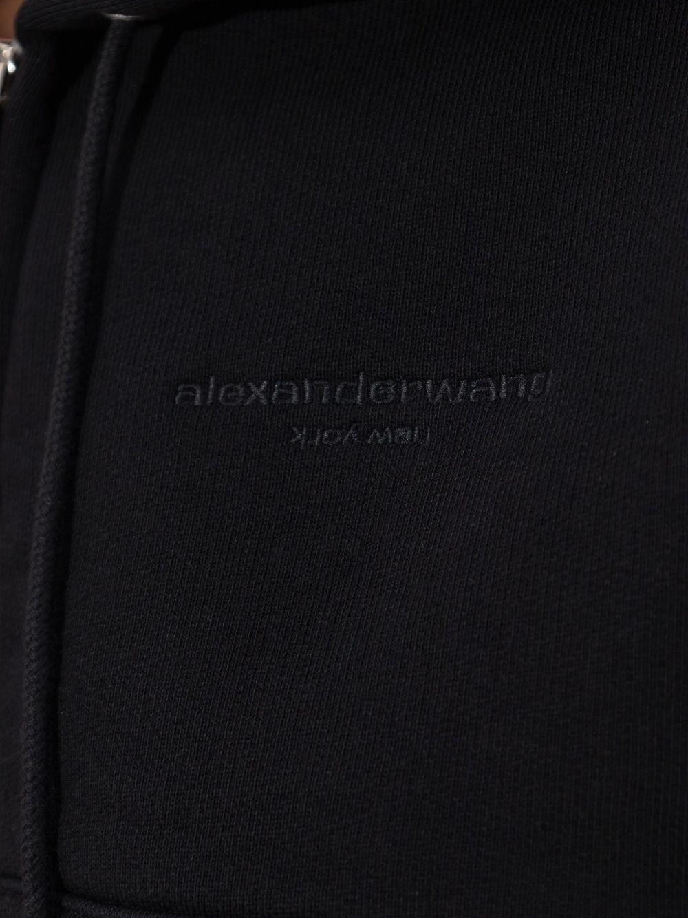 Felpa Nera con Zip e Cappuccio Nascosto 4CC4252689 001 BLACK ALEXANDER WANG 