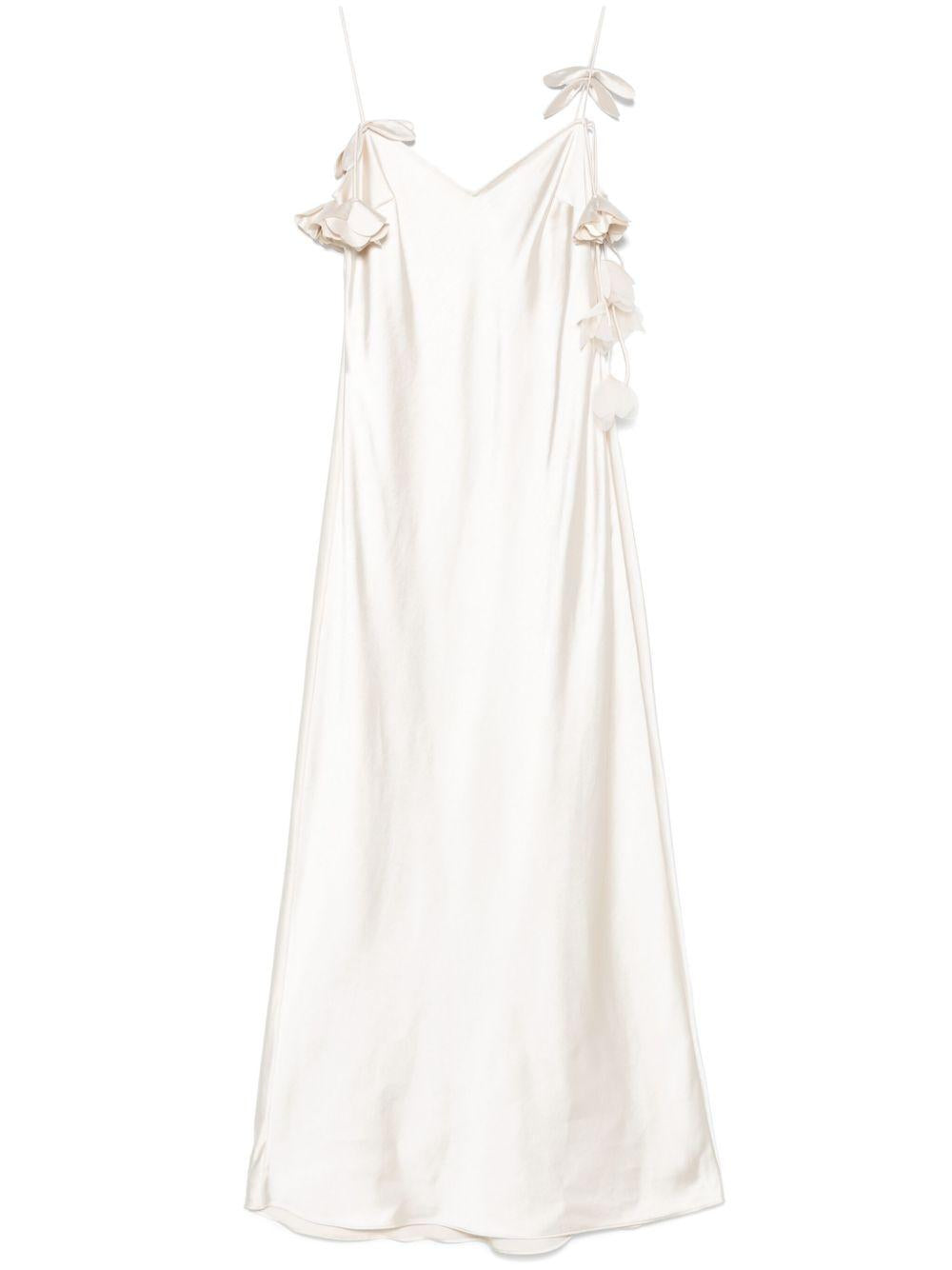 Floral-appliqué satin maxi dress SS25255XCH WHITE SELF-PORTRAIT 