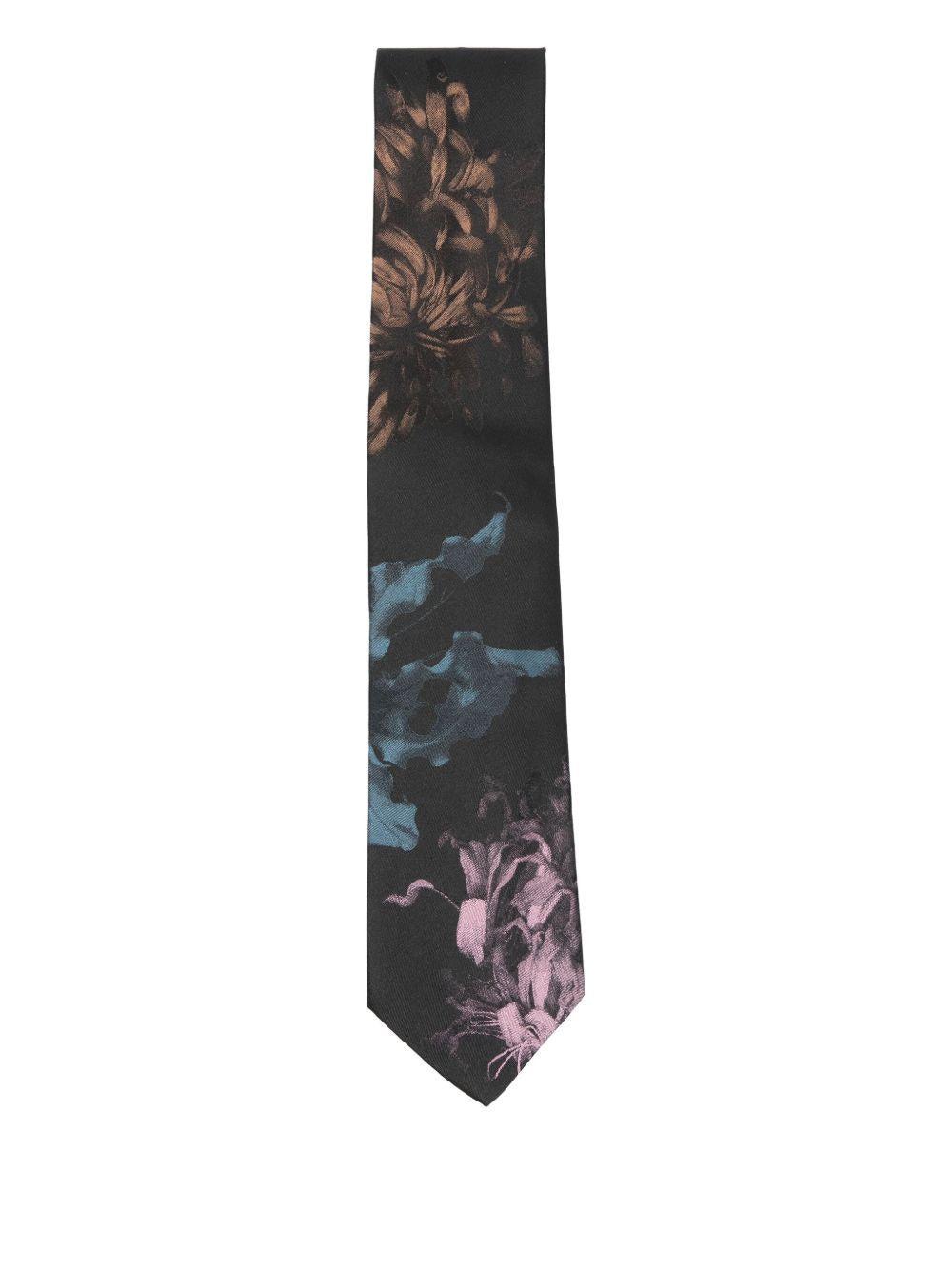 Printed Silk Tie<BR/> TIEQ2907 900 BLACK DRIES VAN NOTEN 