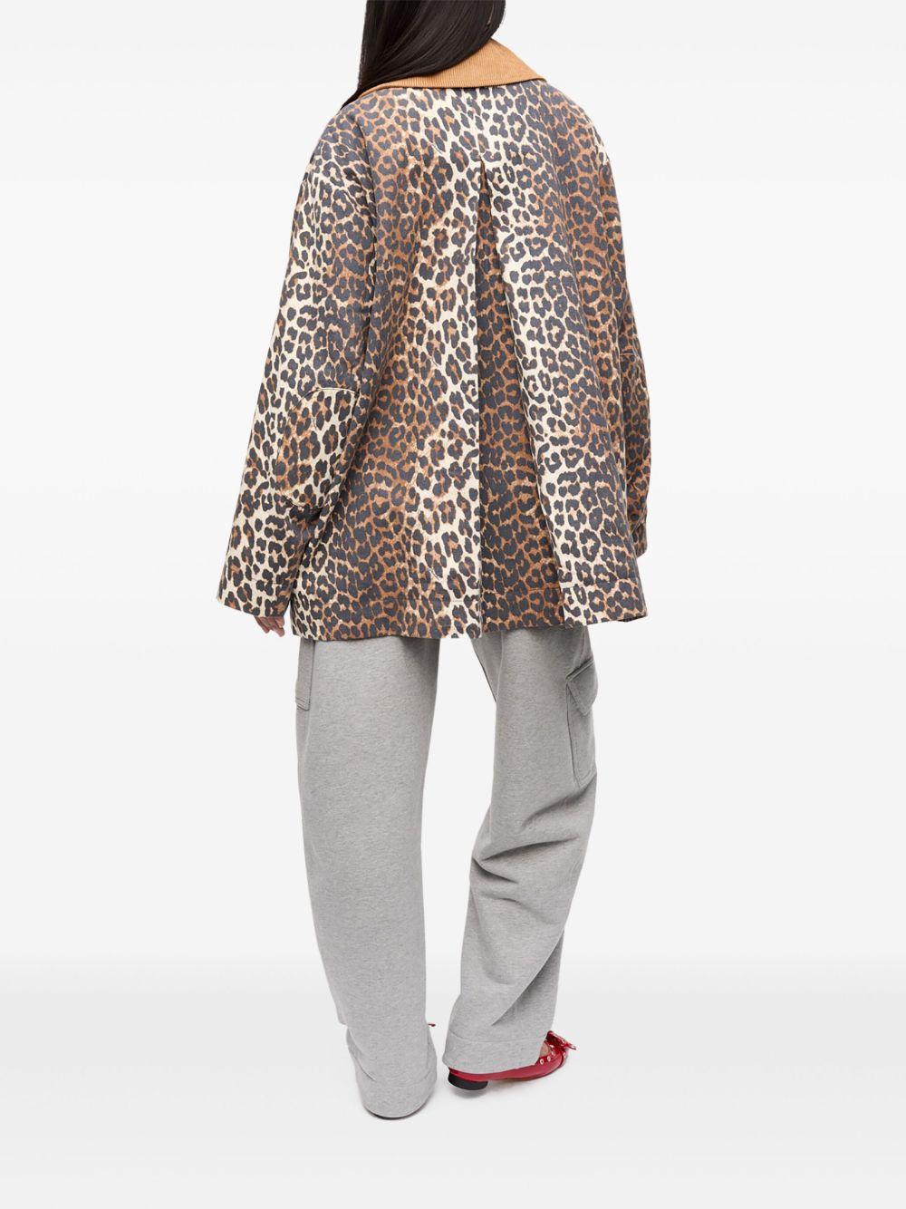 Leopard Printed Canvas Midi Jacket W0391 859 ALMOND MILK GANNI 