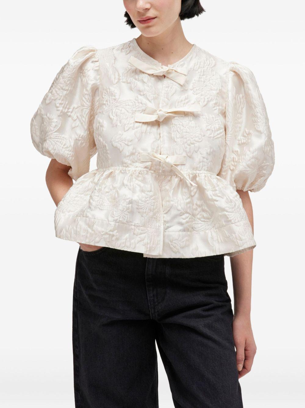 Satin Cloque Peplum Blouse A1040079 135 EGRET GANNI 
