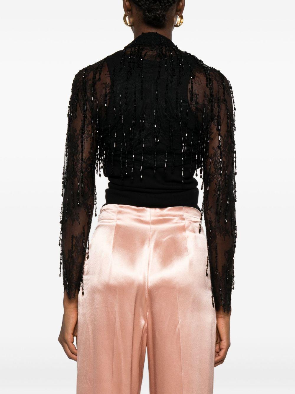 Giacca in Pizzo con Paillettes e Frange 252U3303620 0555 NERO ALBERTA FERRETTI 