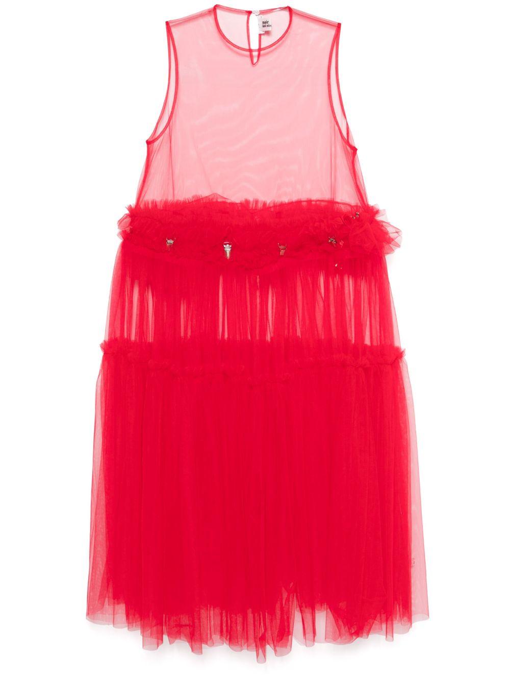 Abito midi in tulle di nylon rosso 3O004S25 2 RED NOIR KEI NINOMIYA 