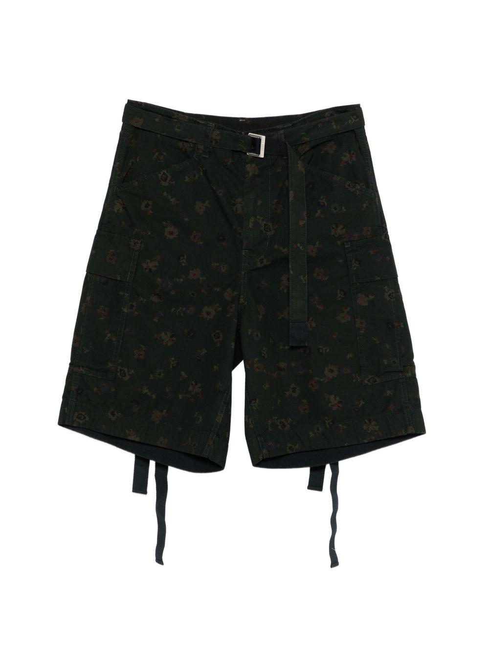 Overdyed Floral Print Cargo Shorts<BR/> 2603979M 551 GREEN SACAI 