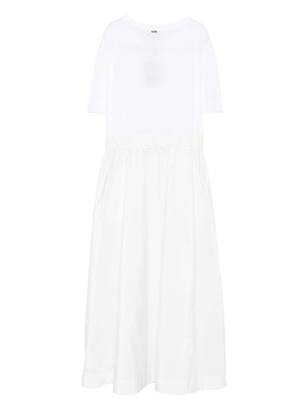 Abito in glam knit effect e techno taffetà<BR/> AB000032D52056 1000 BIANCO HERNO 