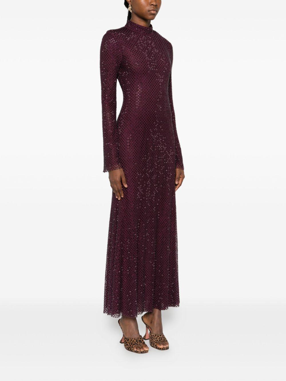 Midi Dress in Reticolo Burgundy con Strass SC25031MBU BURGUNDY SELF-PORTRAIT 