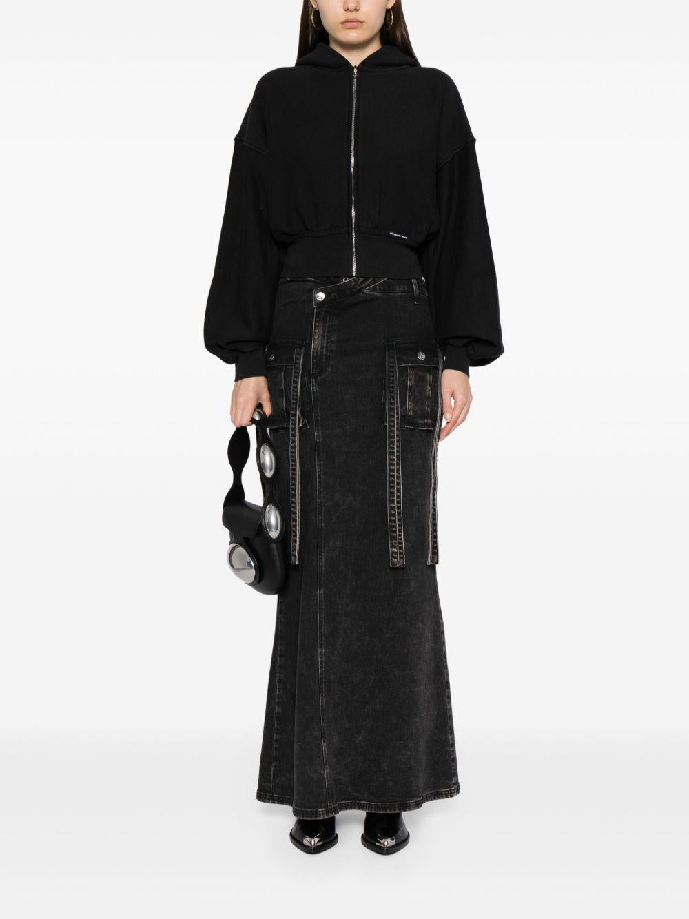 Felpa crop in cotone con zip e cappuccio<BR/> 4CC1242077 020A FADED BLACK ALEXANDER WANG 