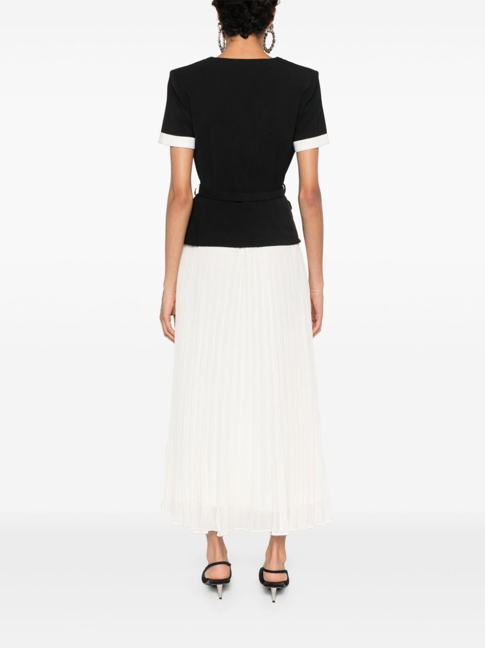 Abito midi in chiffon a contrasto in crêpe nero AW24007MAB BLACK SELF-PORTRAIT 