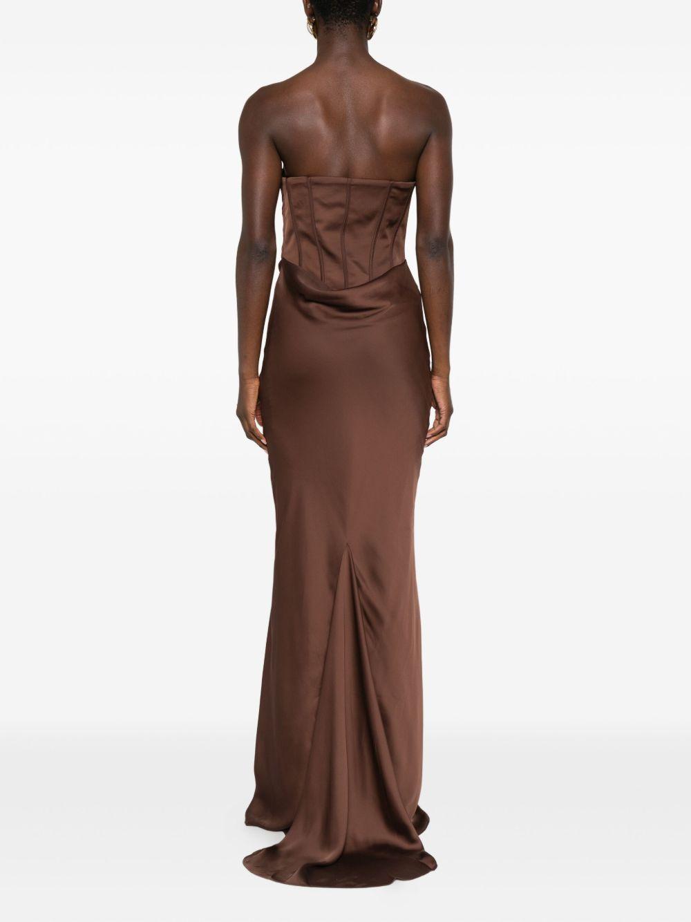 Satin Corset Maxi Dress Dark Brown 1154572910 2910 CHICORY COFFEE ROTATE 