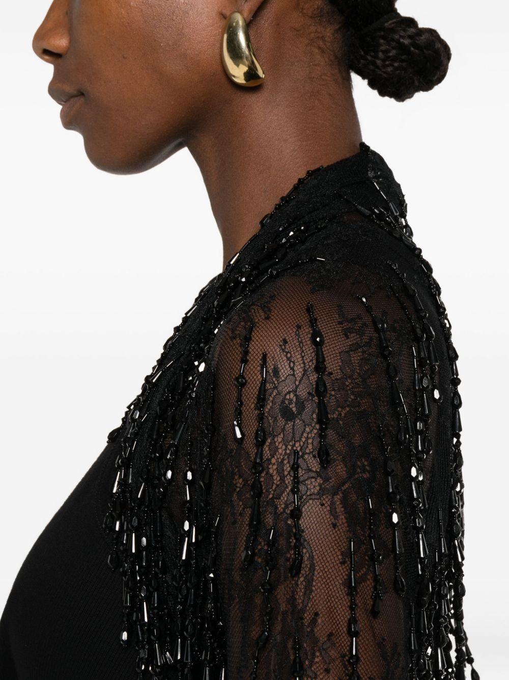 Giacca in Pizzo con Paillettes e Frange 252U3303620 0555 NERO ALBERTA FERRETTI 