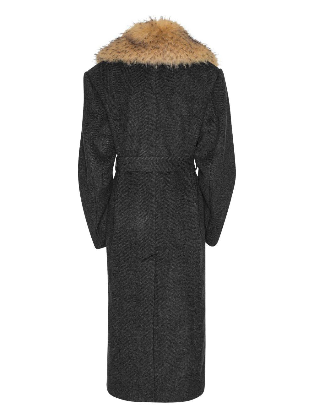 Faux Fur Collar Long Coat Dark Grey 1146921205 1205 GRAY ROTATE 