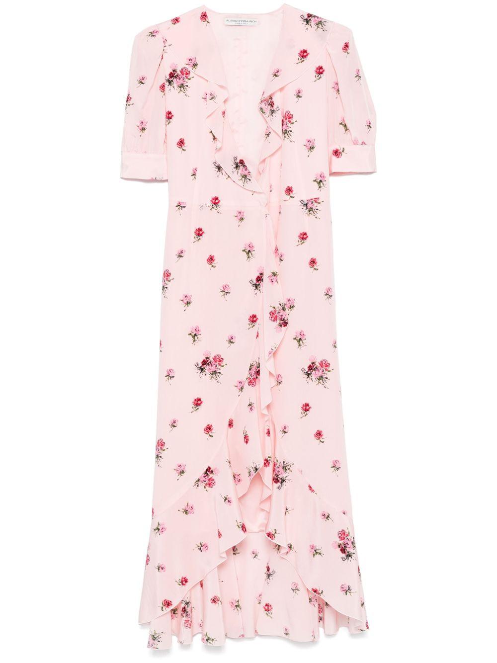 Rose Print Wrap Dress FABX4006F4466 1816 PINK RED ALESSANDRA RICH 