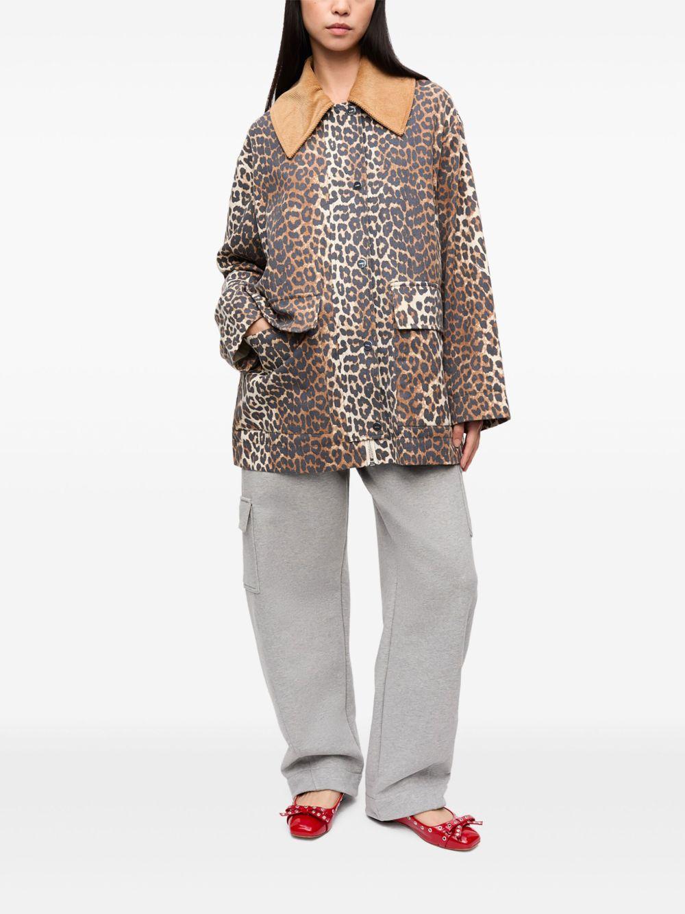 Leopard Printed Canvas Midi Jacket W0391 859 ALMOND MILK GANNI 