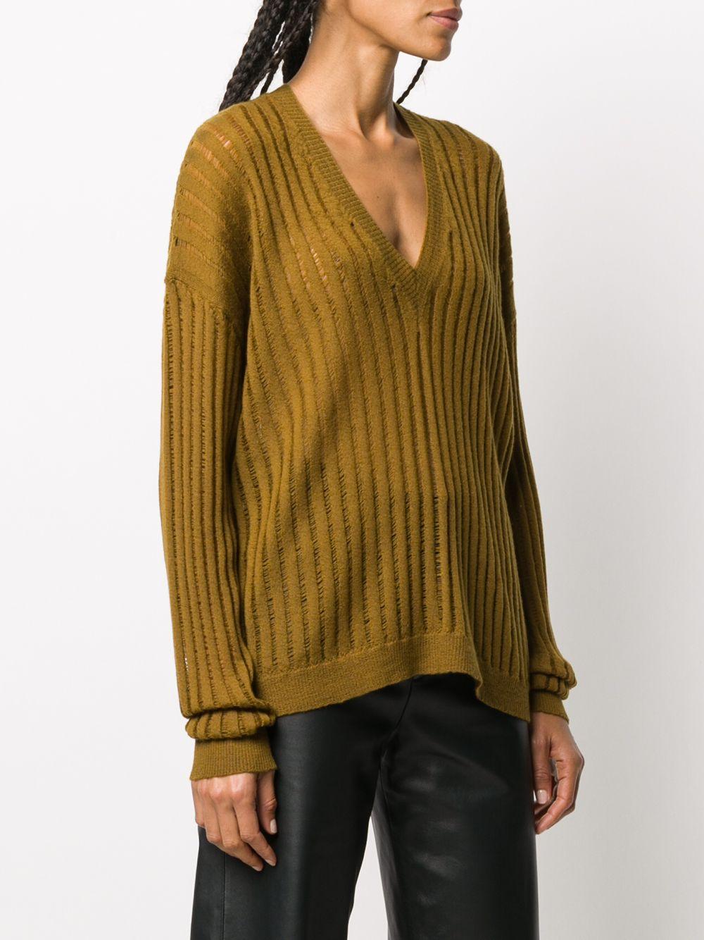 V-Neck Semisheer Distressed Knit UK7126 UW240 MUSTARD UMA WANG 