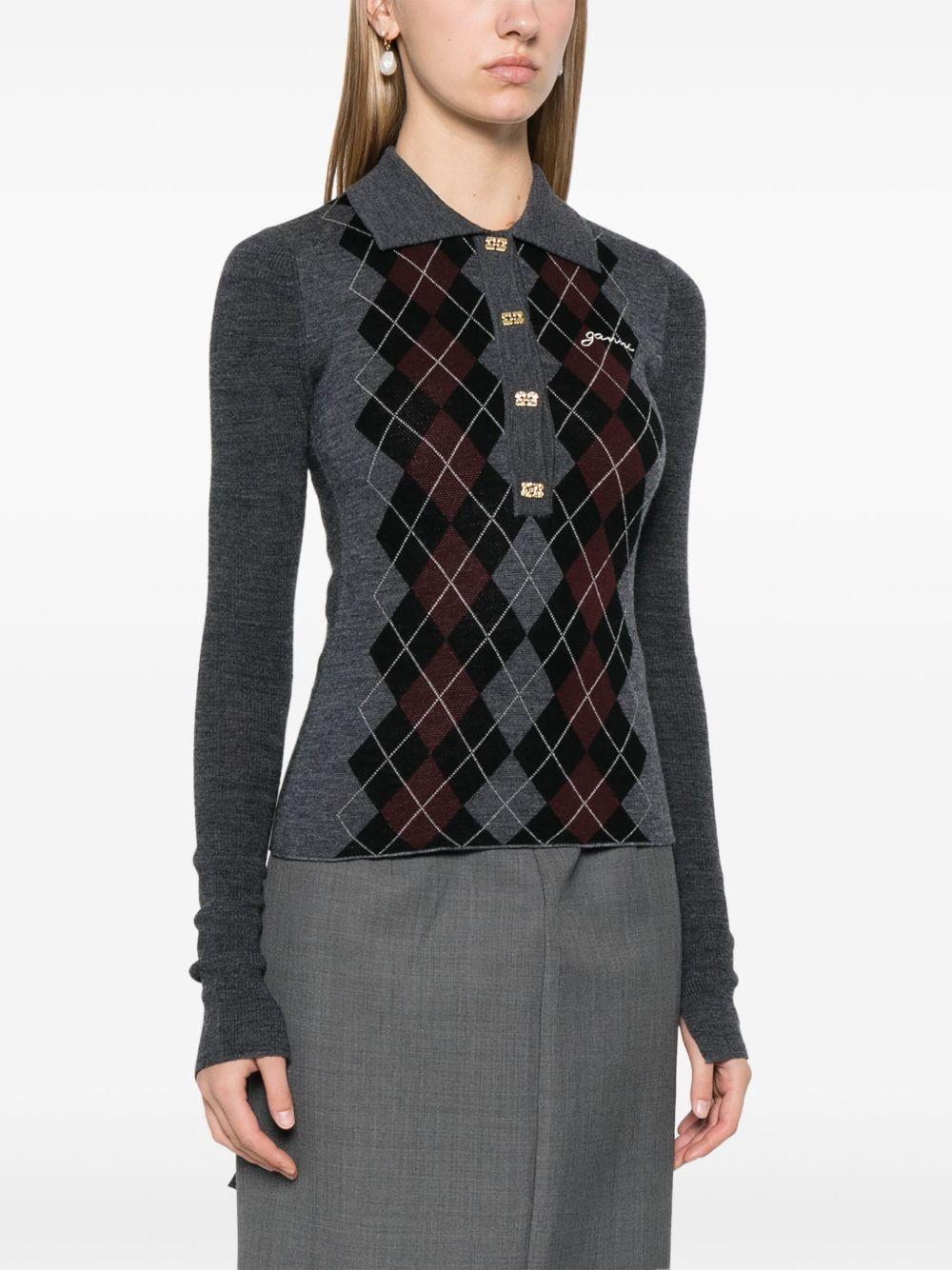 Grey Knitted Polo Shirt K2314 523 FROST GRAY GANNI 