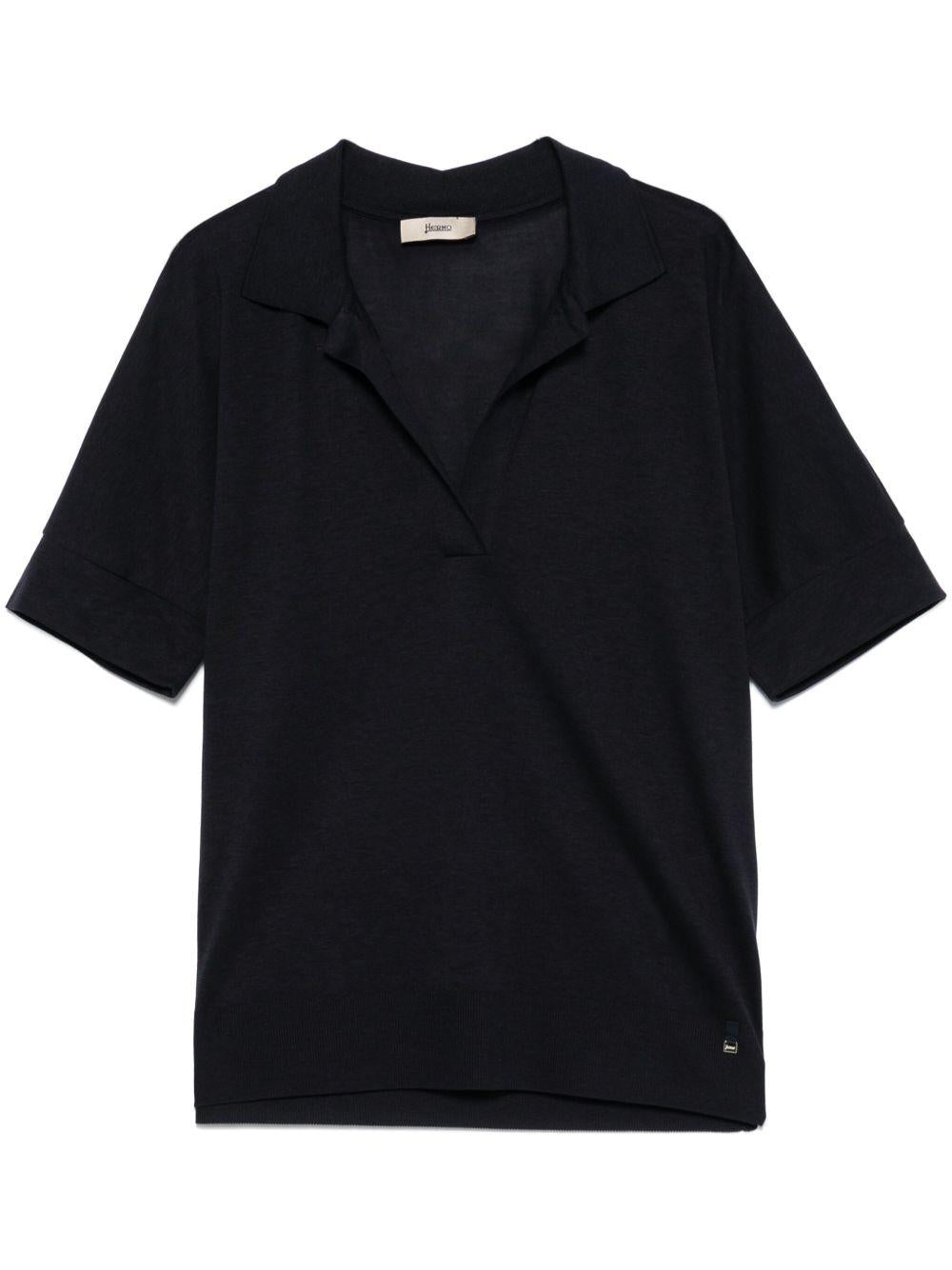 Polo in Glam Knit Effect JPL00113D52056 9200 BLUE NAVY HERNO 