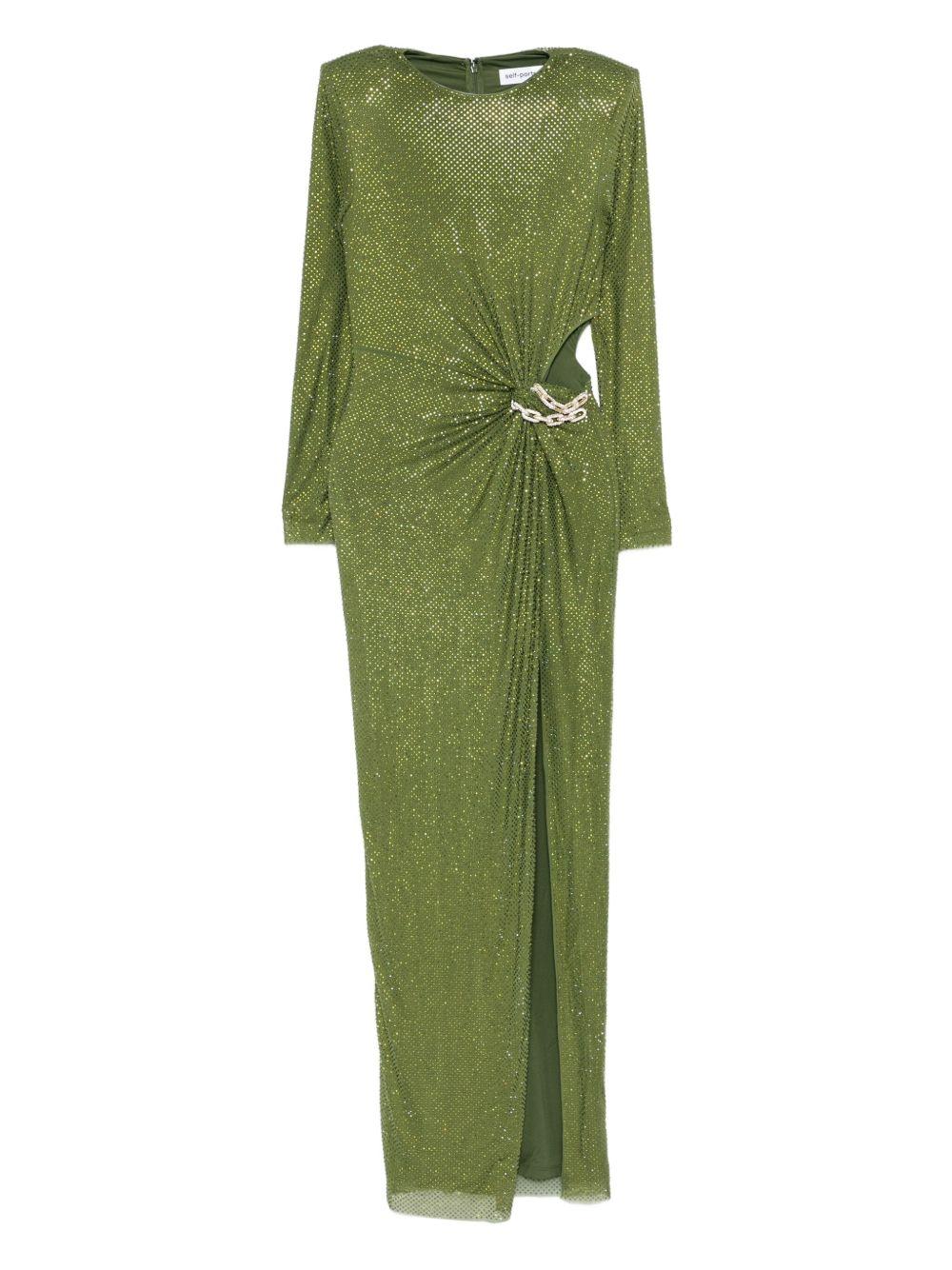 Abito Maxi Verde Oliva con Strass e Cut-Out SC25004XG GREEN SELF-PORTRAIT 
