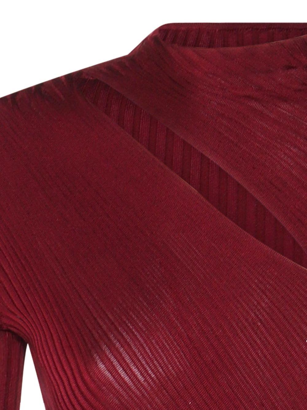 Abito midi in maglia a coste bordeaux con dettagli cut-out<BR/> PF25080MBU BURGUNDY SELF-PORTRAIT 