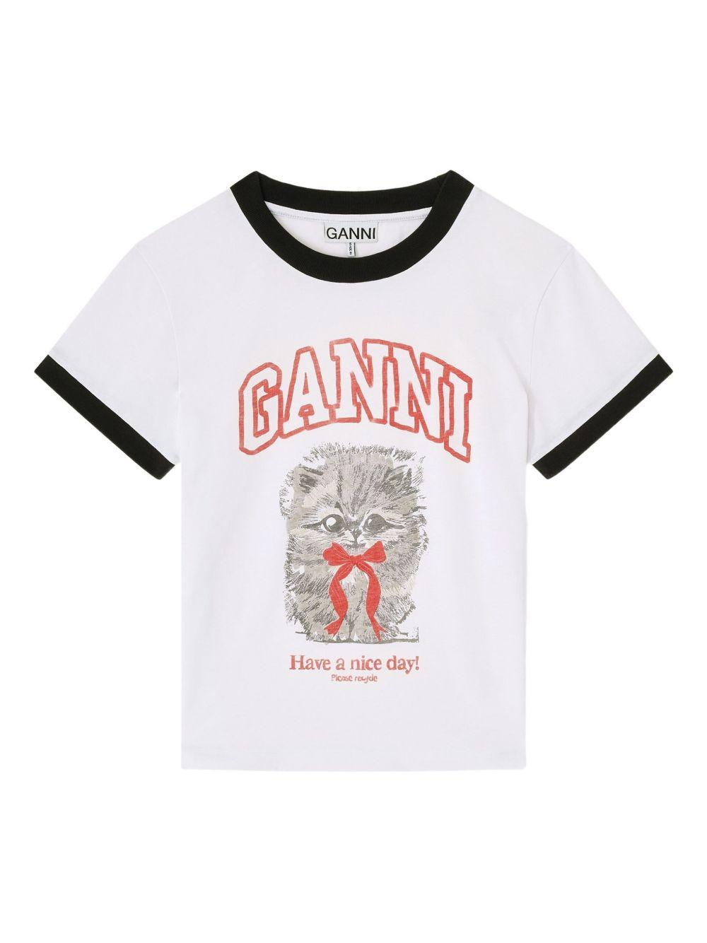Margot Kitty Print T-Shirt A1050030 151 BRIGHT WHITE GANNI 