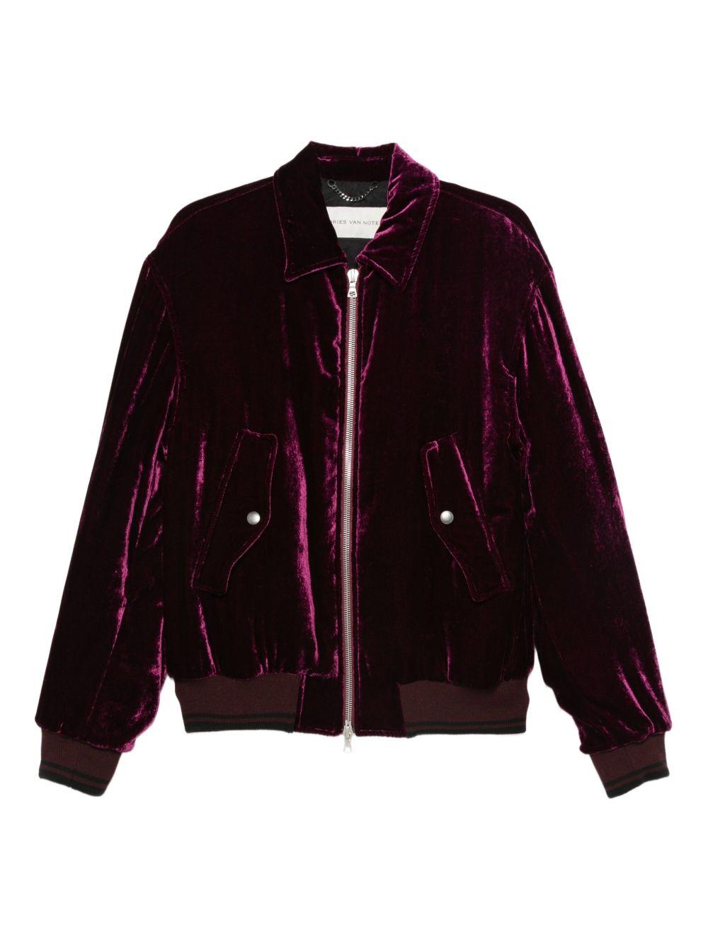 Back Zip Velvet Bomber Jacket Violet VENLO2282 400 VIOLET DRIES VAN NOTEN 