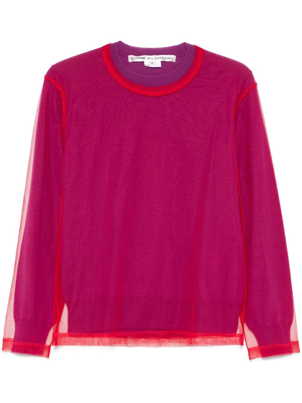Purple & Red Worsted Wool x Nylon Tulle Top GOB21S25 3 PURPLE RED COMME DES GARCONS 