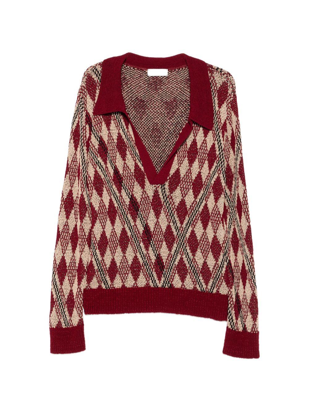 Knitted Polo MACRAME3722 359 BORDEAUX DRIES VAN NOTEN 
