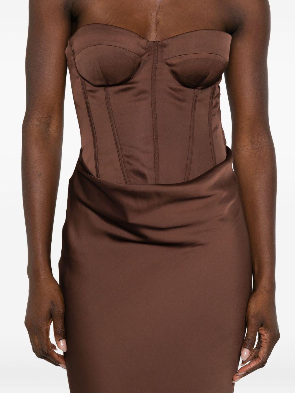 Satin Corset Maxi Dress Dark Brown 1154572910 2910 CHICORY COFFEE ROTATE 