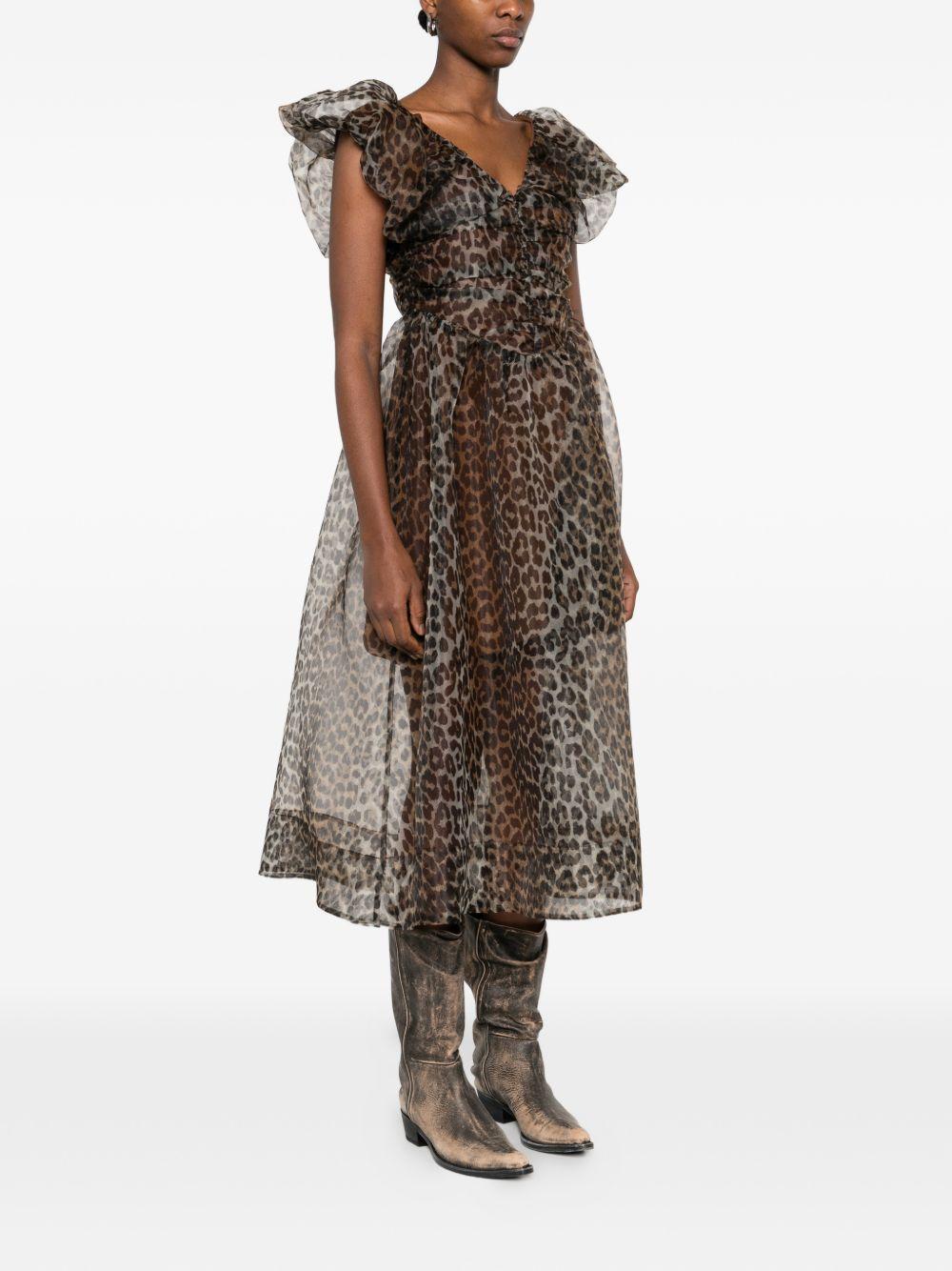 Printed Textured Organza Long Ruched Dress A1030248 859 ALMON MILK GANNI 