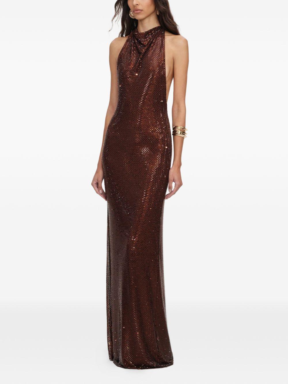 Abito lungo marrone con strass PF26041XBBR BROWN SELF-PORTRAIT 
