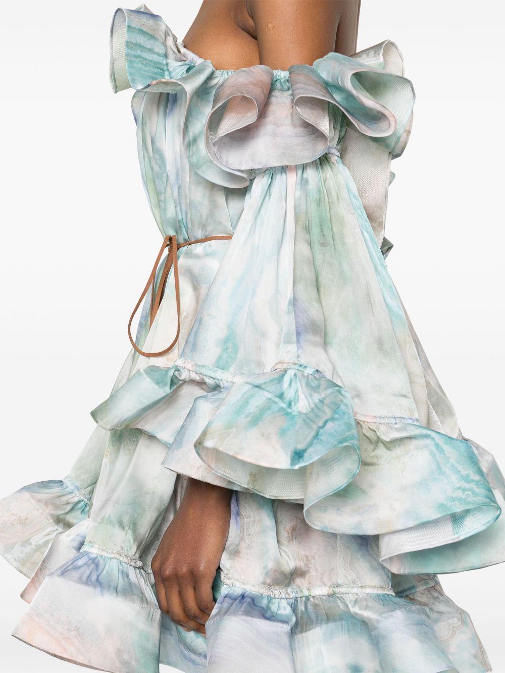 Mini abito a balze Illuminate 4510DS251 BLUE AGATE ZIMMERMANN 