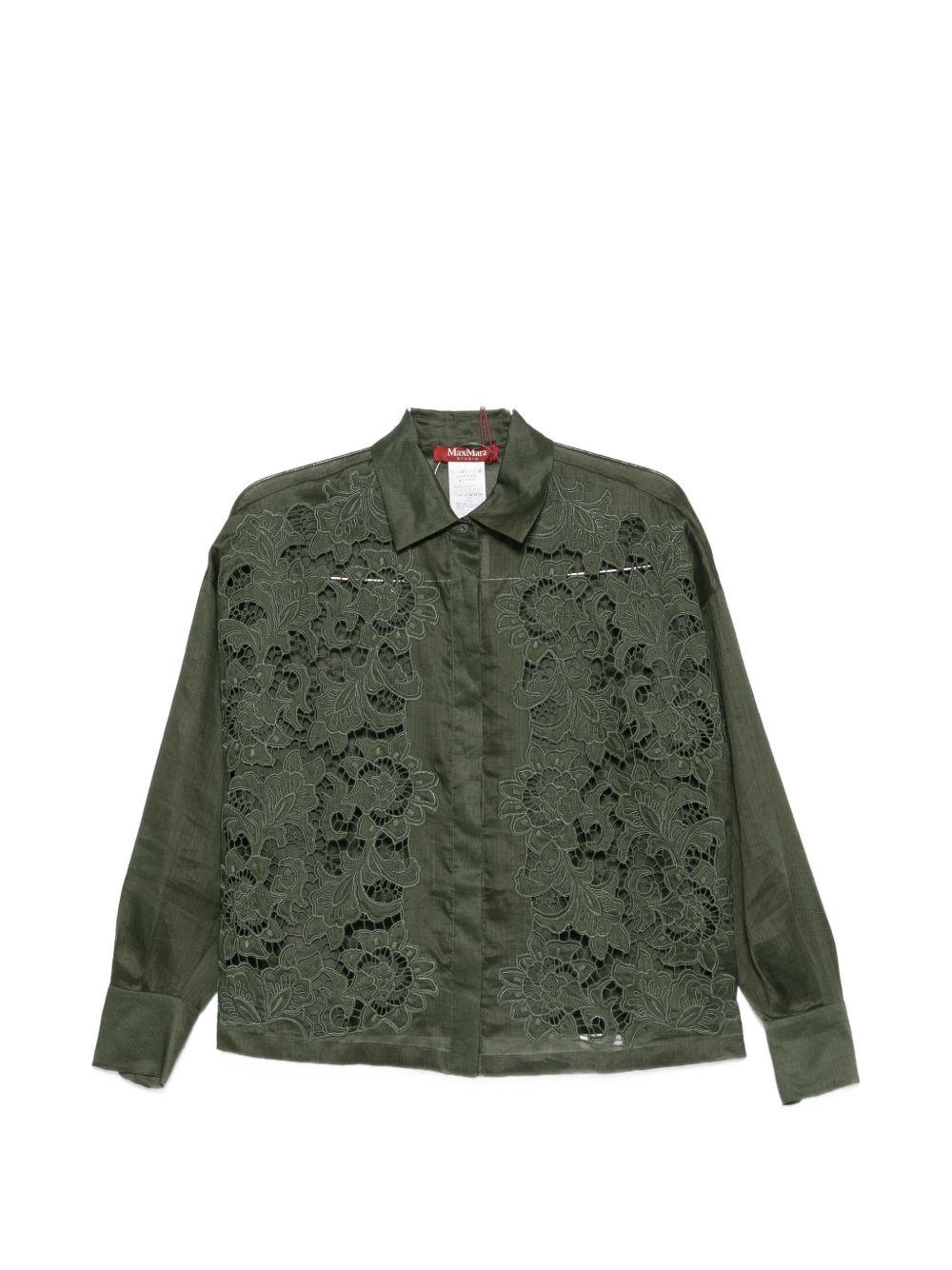 Pantaloni In Tela Ramie Lavato MSTCALI 061 VERDE MILITARE MAX MARA STUDIO 