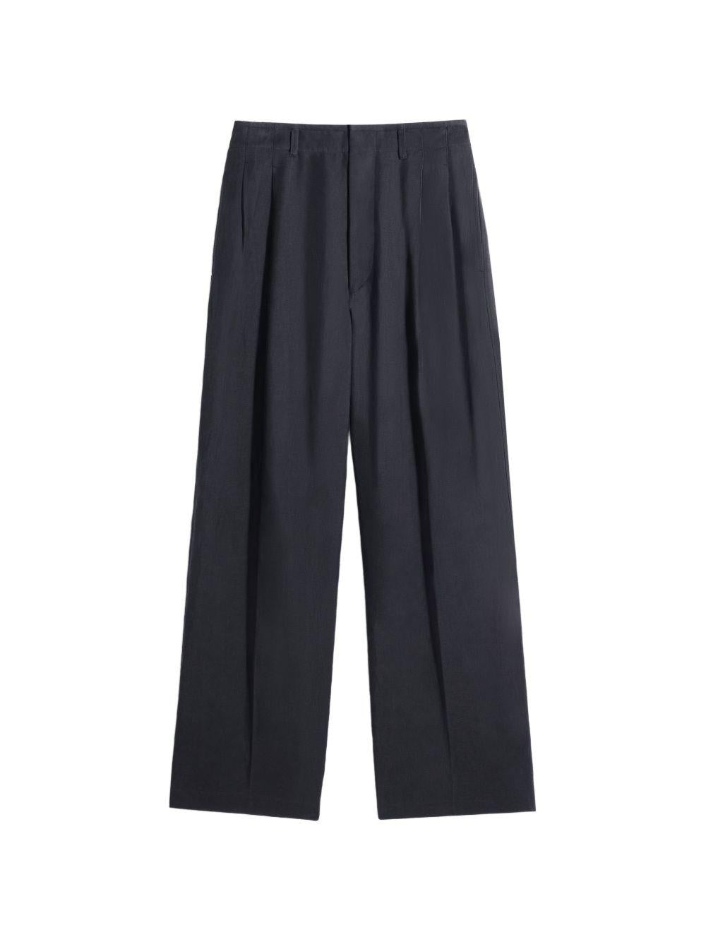 Pleated Tailored Pants in Viscose Linen Gabardine PA1294LF1561 BK983 ASH BLACK LEMAIRE 