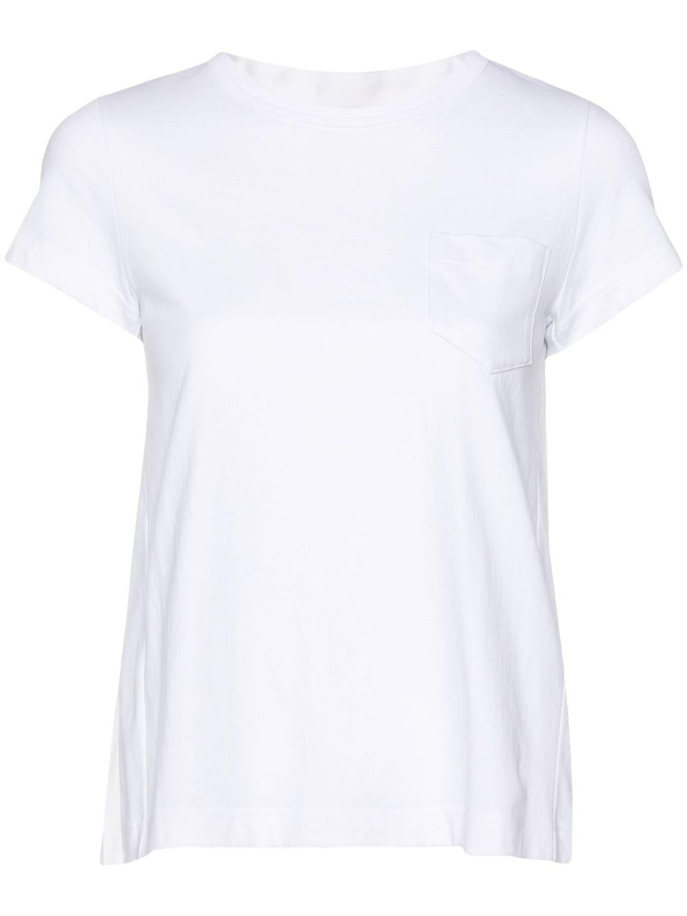 T-shirt in Jersey di Cotone e Raso di Poliestere Ivory SCW238 104 WHITE OFF WHITE SACAI 