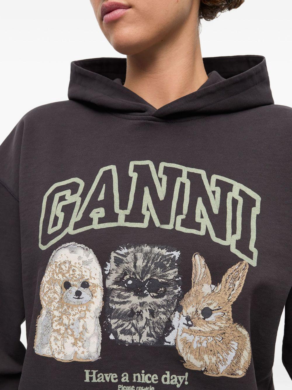 Black Animal Print Hoodie T4270 252 PHANTOM GANNI 