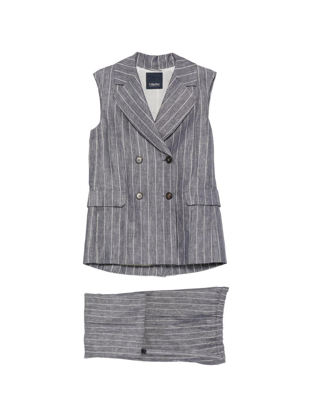 Completo In Puro Lino Gessato SMMBALLO 001 DARK BLUE S MAX MARA 