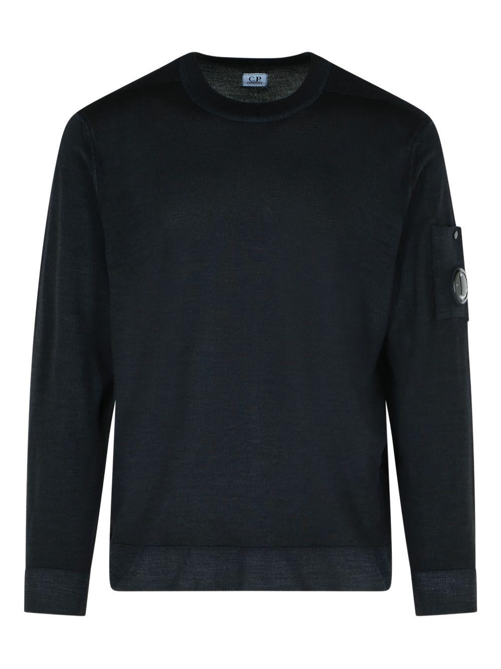 Merino Wool Crewneck Lens Sweater 19CMKN024A003247F 999 BLACK CP COMPANY 
