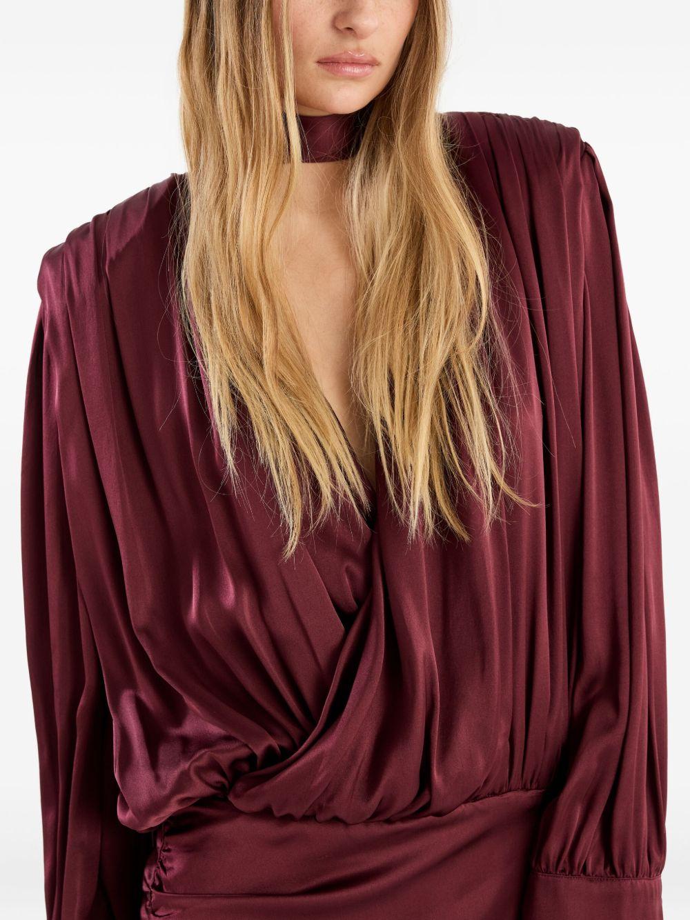 LS Silk V-Neck Dress Burgundy 1146532734 2734 ZINFANDEL ROTATE 