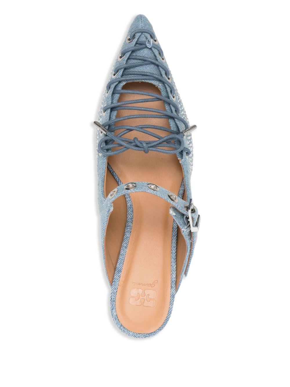 Blue Lace-Up Denim Mules S2926 928 FADED DENIM GANNI 