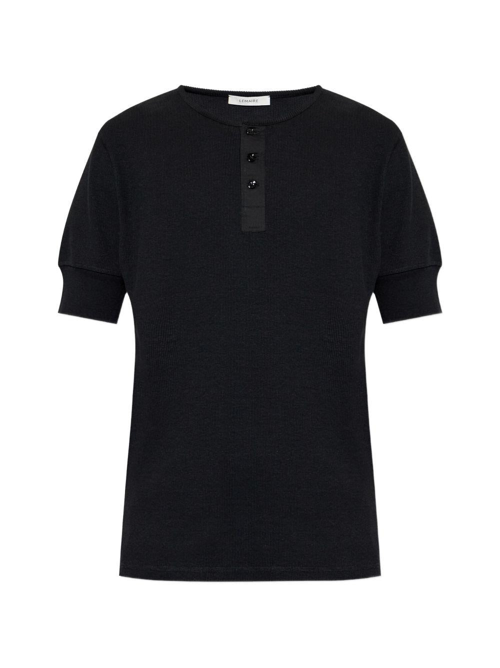 Rib Henley Top in Jersey TS0007LJ1030 BK999 BLACK LEMAIRE 