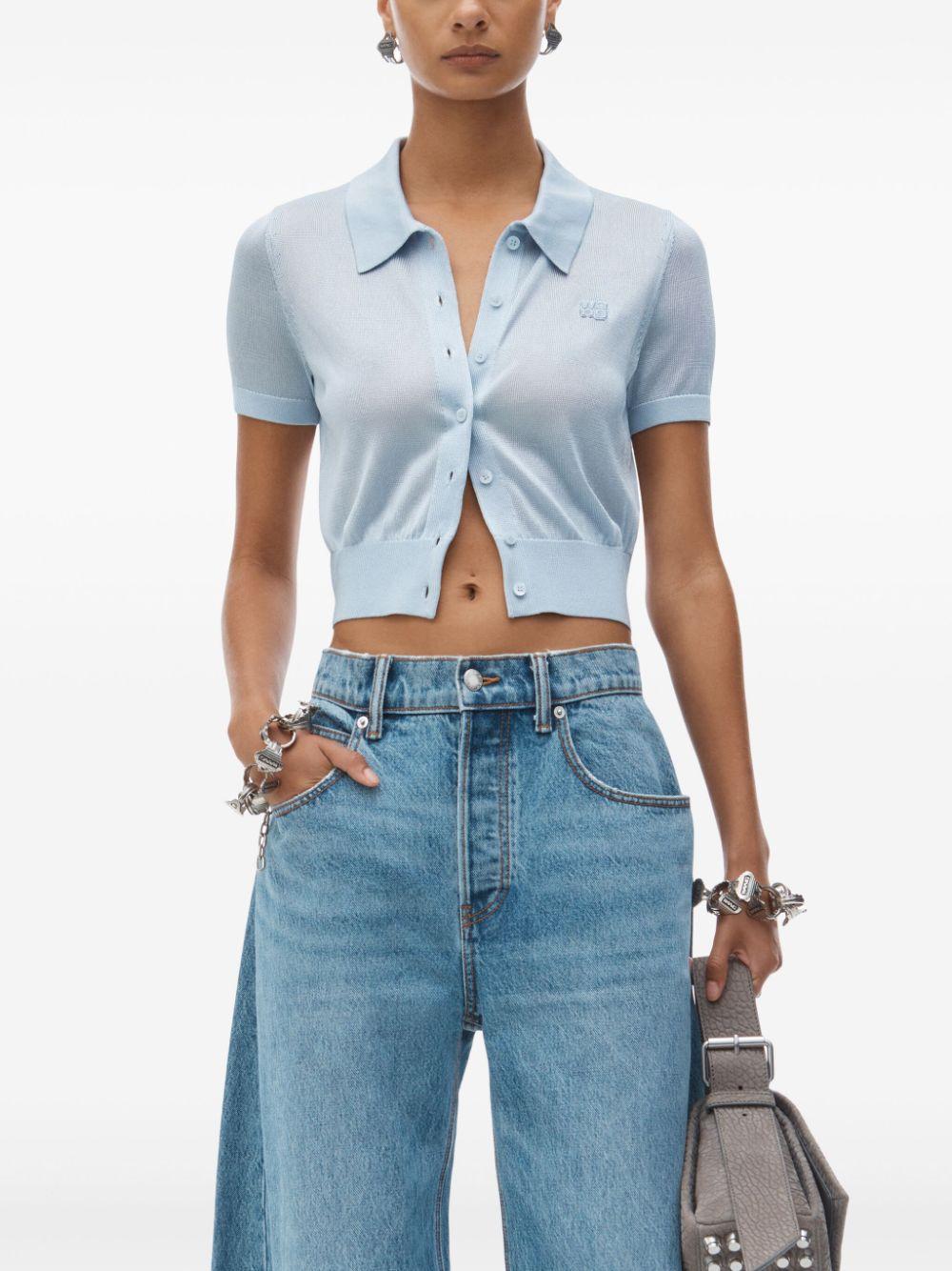 Cardigan polo in viscosa con logo ricamato 4KC1253077 464A ARIEL BLUE ALEXANDER WANG 