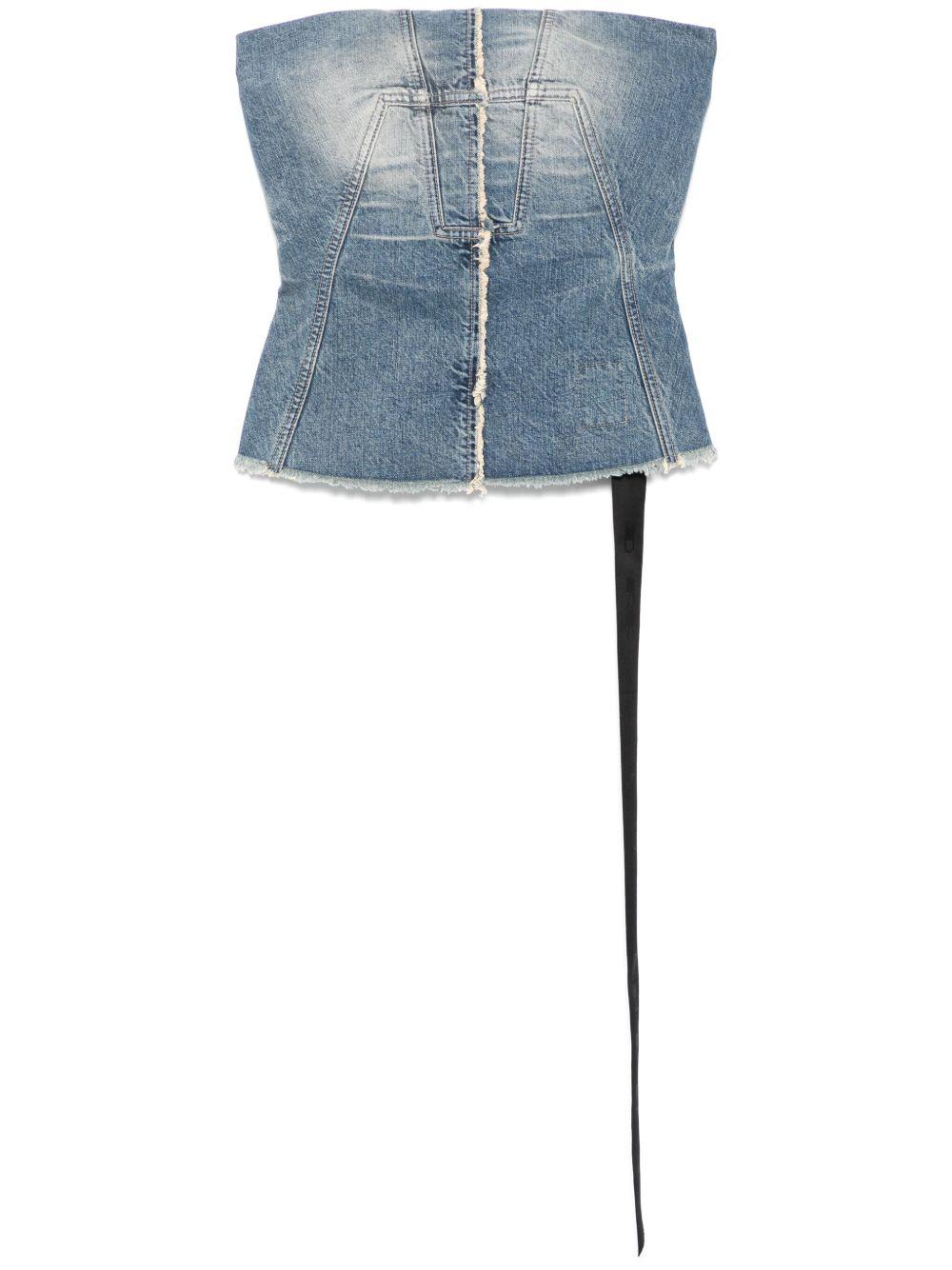 DRKSHDW SS25 Hollywood Bustier Top in Washed Indigo 13oz Washed Indigo Denim<BR/> DS01E3127DWB 06 INDIGO RICK OWENS DRKSHDW 