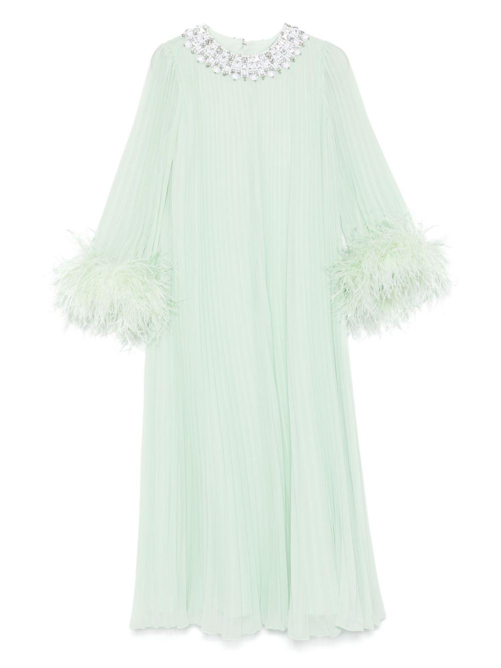 Abito midi in chiffon verde menta con piume<BR/> PF25108MG GREEN SELF-PORTRAIT 