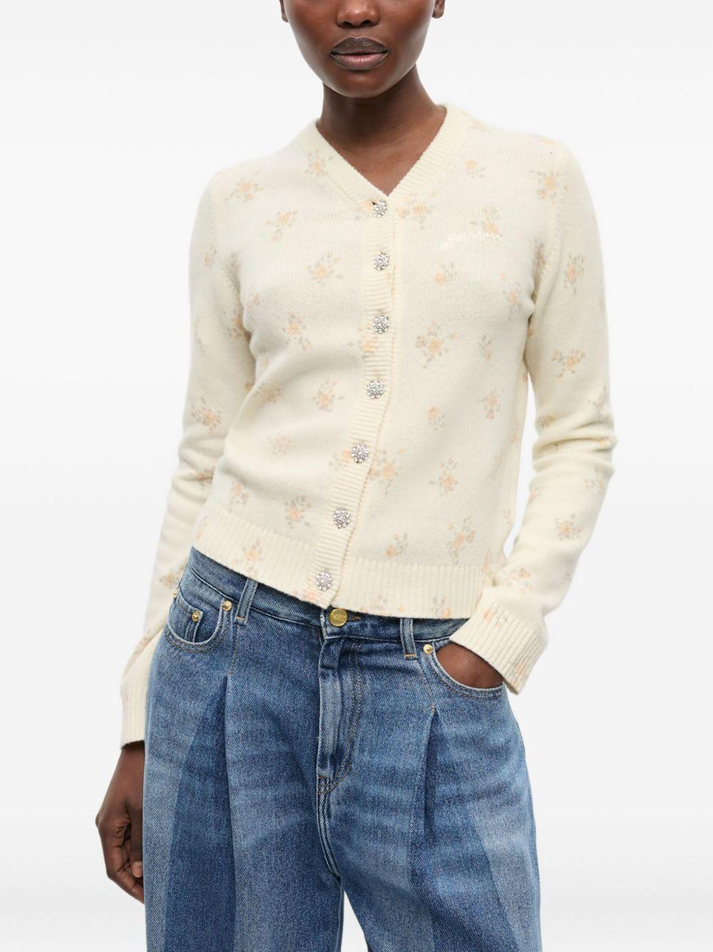 Ivory Printed Wool Mix Cardigan K2528 277 ANTIQUE WHITE GANNI 