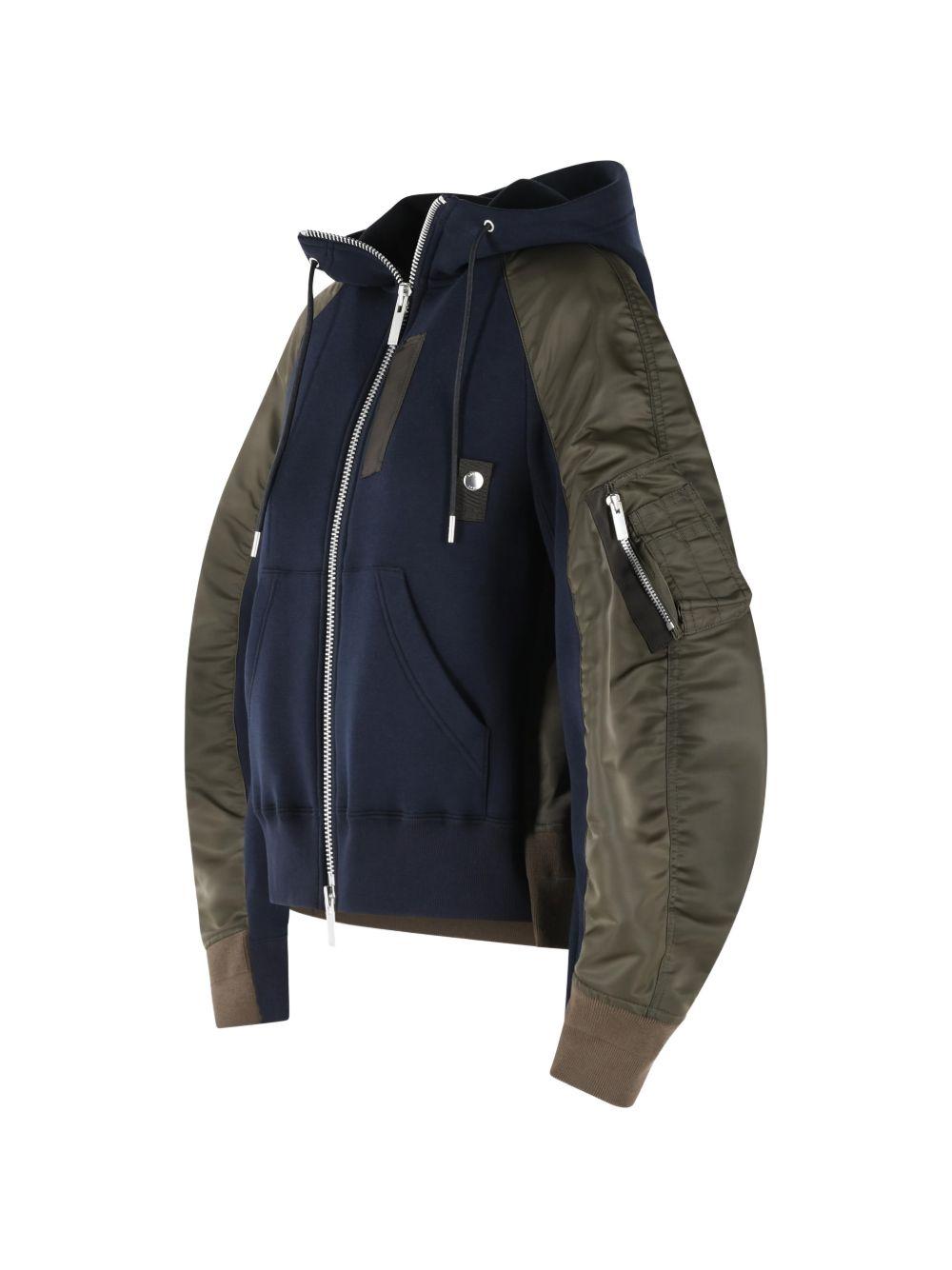 Navy & Khaki Sponge Sweat Hoodie<BR/> 2608343 233 NAVY KHAKI SACAI 