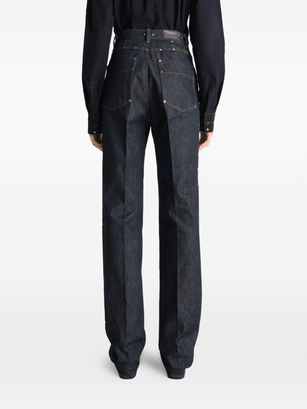 High Waisted Straight Pants with Studs PA1303LD1061 BK965 SLATE LEMAIRE 