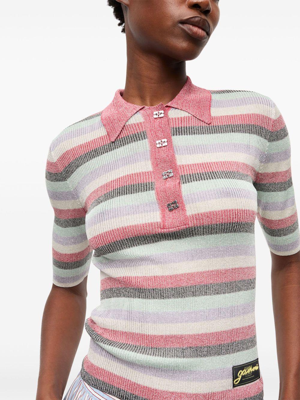Pink Striped Sparkle Rib Polo T-Shirt K2480 999 MULTICOLOUR GANNI 