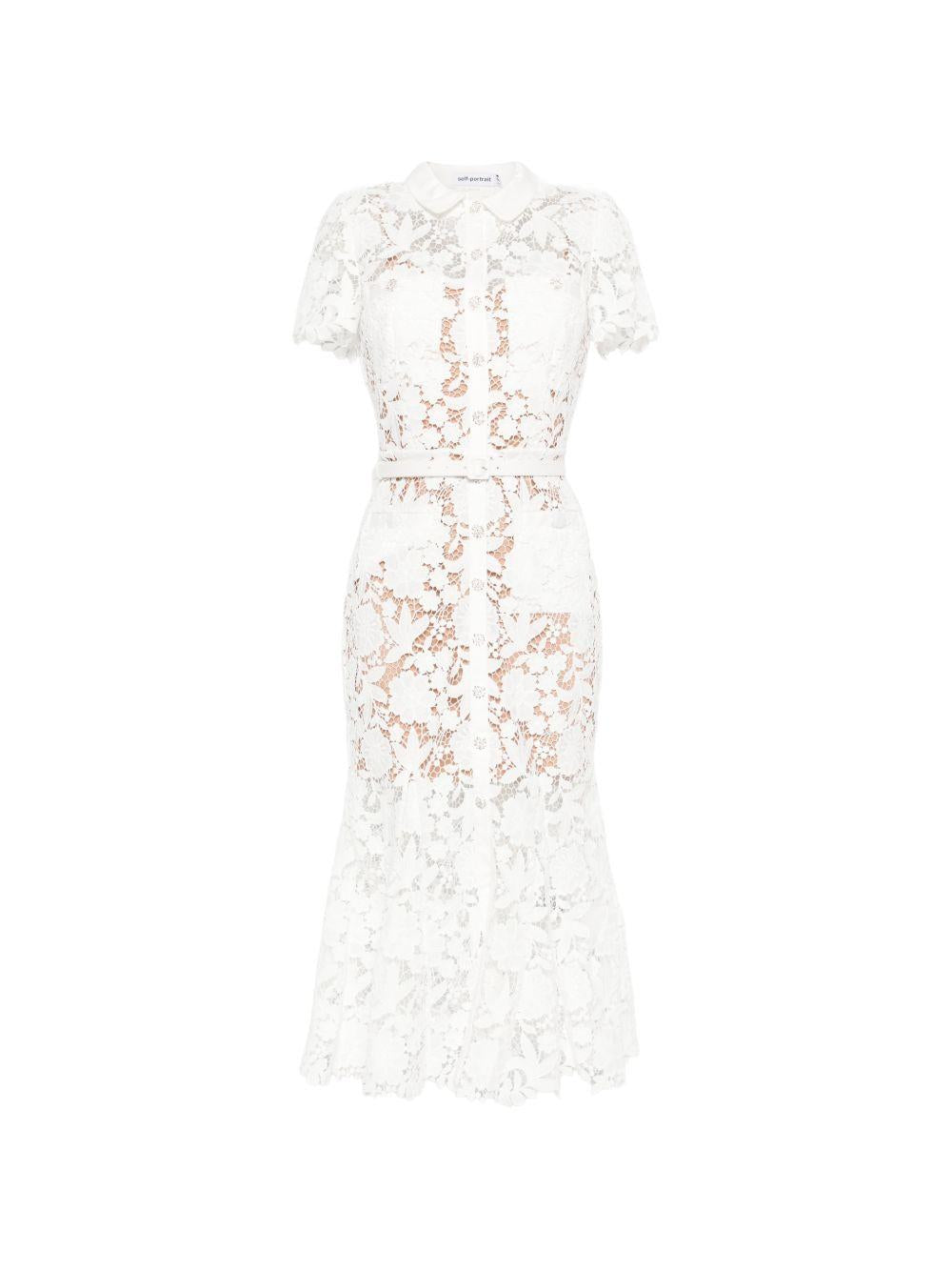White Lace Collared Midi Dress SS26096MW WHITE SELF-PORTRAIT 
